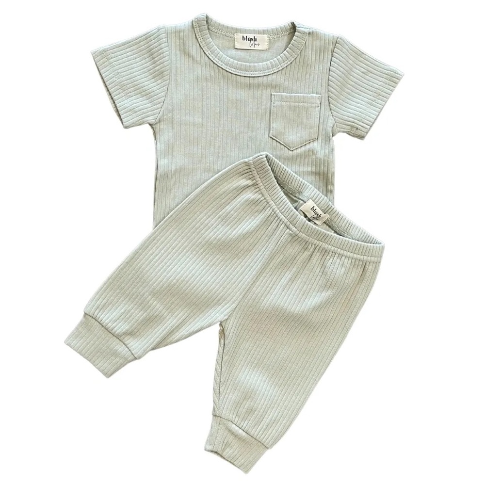 PISTACHIO | Ribbed organic baby toddler pants set